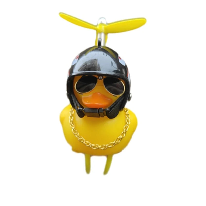 1PC cute yellow duck decoration wearing a black shark motorcycle helmet, car decoration, holiday gift