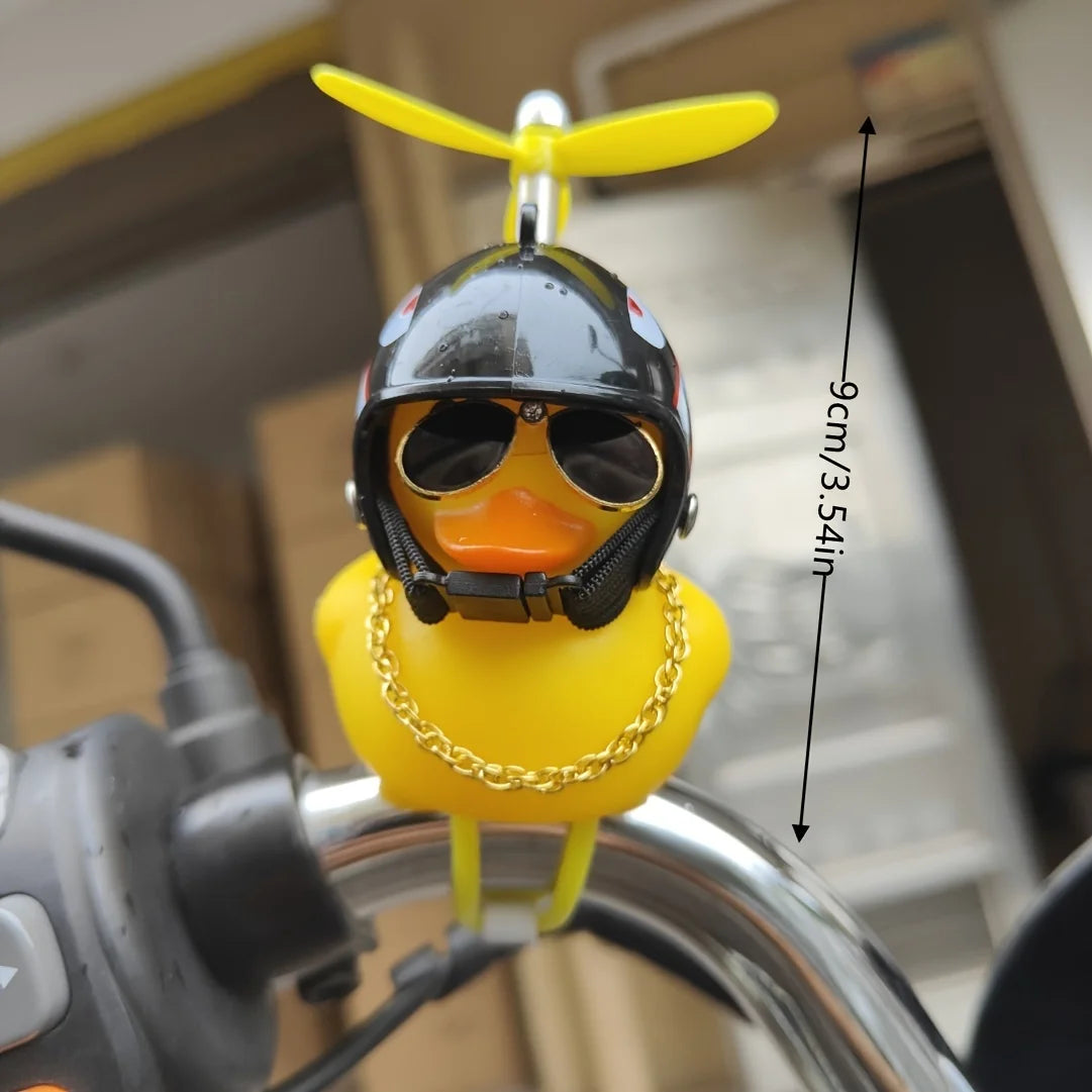 1PC cute yellow duck decoration wearing a black shark motorcycle helmet, car decoration, holiday gift
