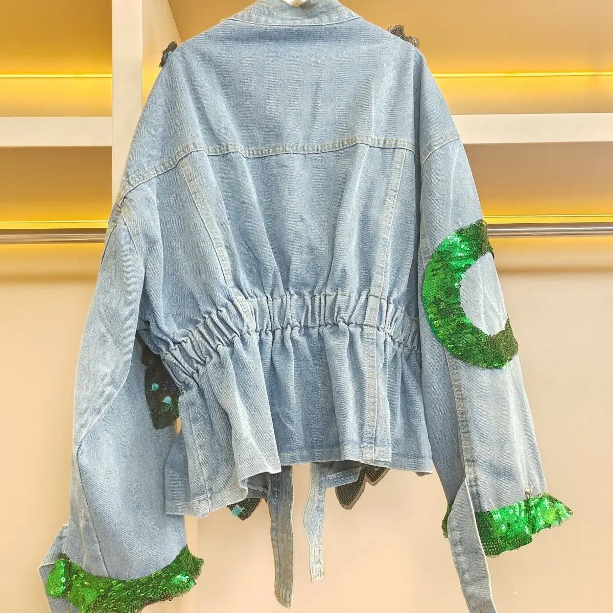 Women V-neck 3D Peacock Sequined Embroidery Jean Coat Autumn Animal Beaded Denim Jacket Shiny Streetwear Cardigan Tops Jaqueta
